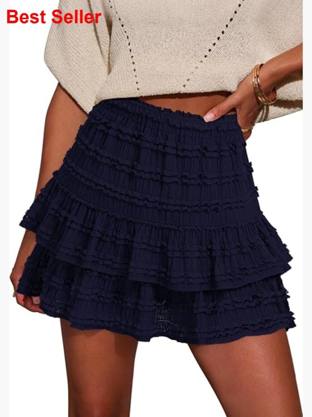 Flowy Ruffle Skorts with Built-in Shorts, High Waist, Tiered Design